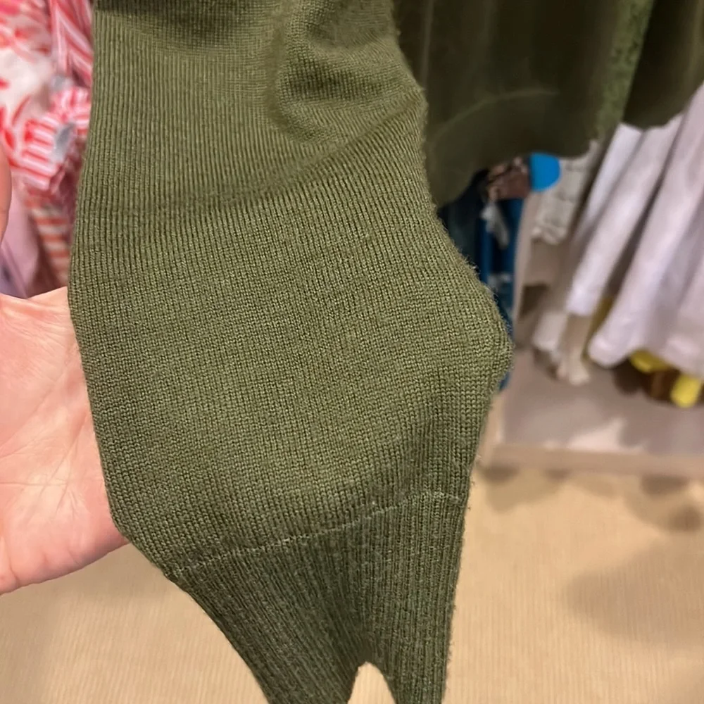 🪲 RARE J Crew Harlow shamrock sequin trim moss green cardigan M merino wool  ☘️ - Picture 6 of 9